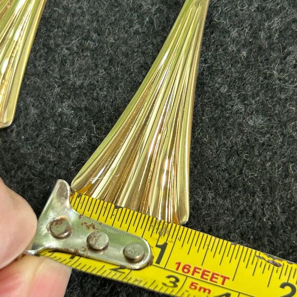 Vintage Gold Tone Fan Drop Earrings, 3.75 Inches - Picture 11 of 11